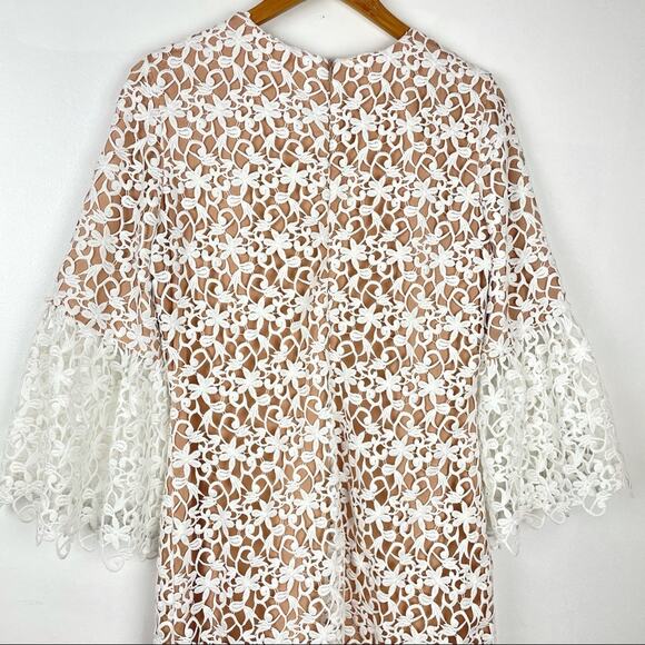 Dress the Population White Lace Crochet Shift Dress Bell Sleeves - Picture 6 of 14